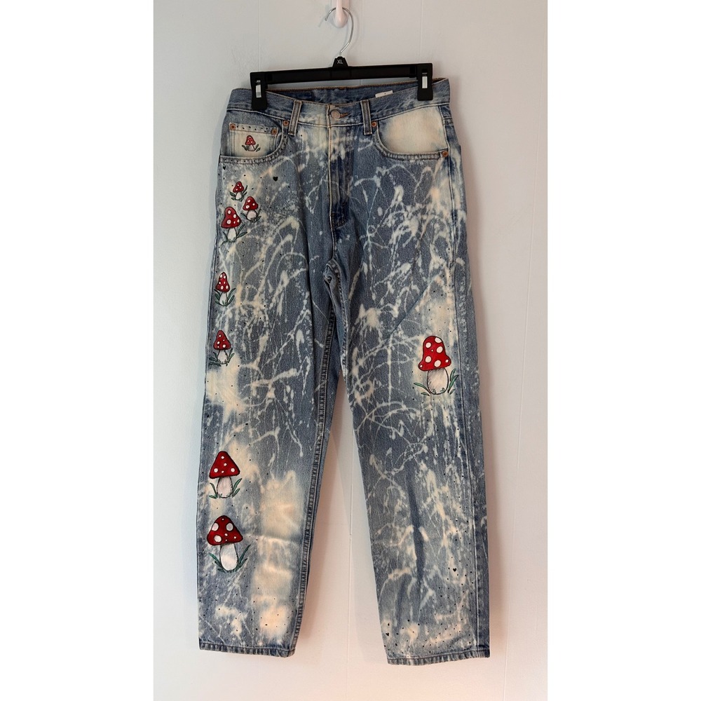 Levis 550 Relaxed Fit Custom Hand Painted Mushroom Bleach Splatter Jeans W30 L30
